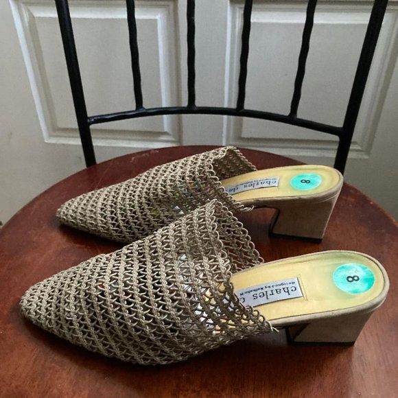 Charles David Taupe Beige Mesh Net Leather Mule Heels Size 8 - Picture 4 of 6
